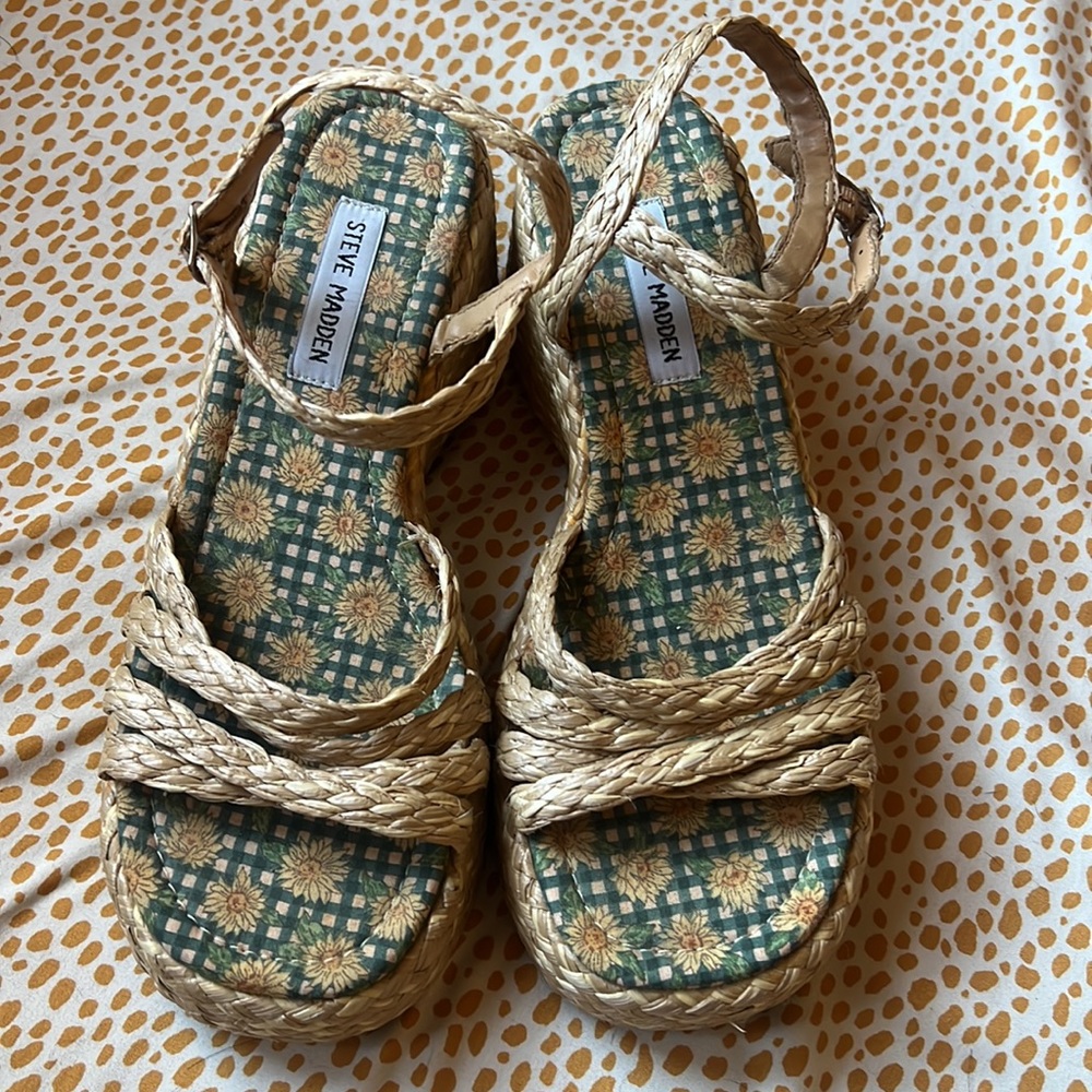Steve Madden Vintage 90s Y2K Straw Raffia Chunky Platform Sandal 9